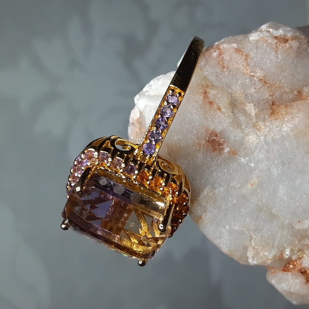 925 Ametrine, Amethyst And Citrine, Yellow Gold Over Sterling. PRICE IS FIRM. - Picture 4 of 7